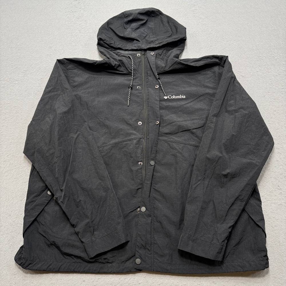 Columbia Track Jacket Men's 2XL Black Snap Button Zip Athletic Windbreaker Nylon